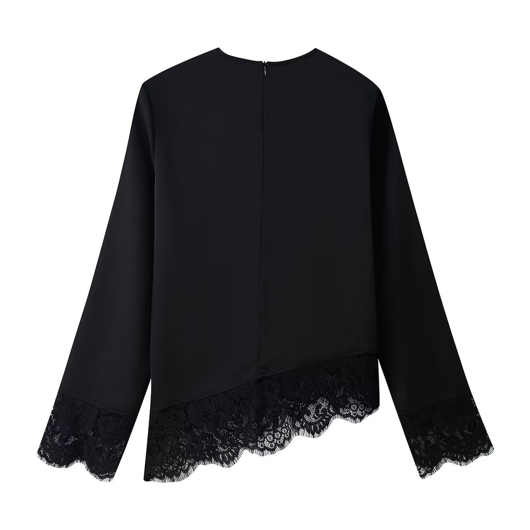 Damen 50+ elegante Chiffonbluse mit Spitzenbesatz und Taillenband Drune
