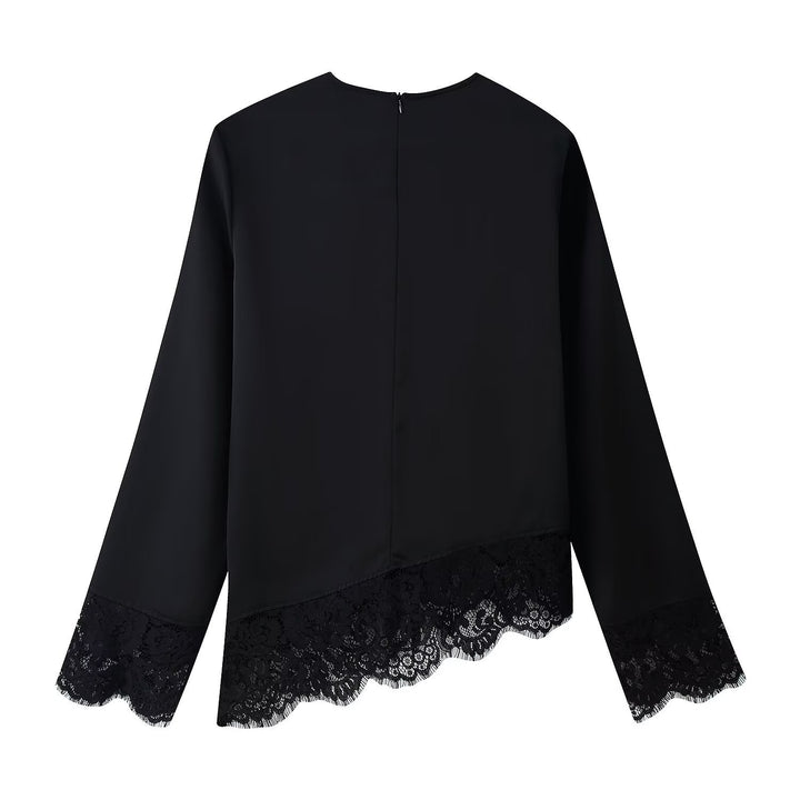 Damen 50+ elegante Chiffonbluse mit Spitzenbesatz und Taillenband Drune