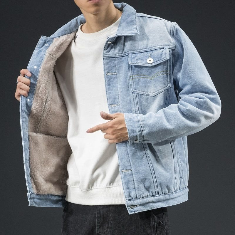 Herren Geschnittene Denimjacke mit Fleecefutter Drune