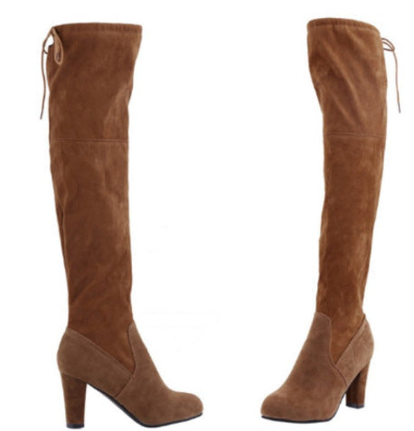 Damen  Overknee-Stiefel aus Veloursleder mit elastischem Schaft und mittelhohem Blockabsatz Drune