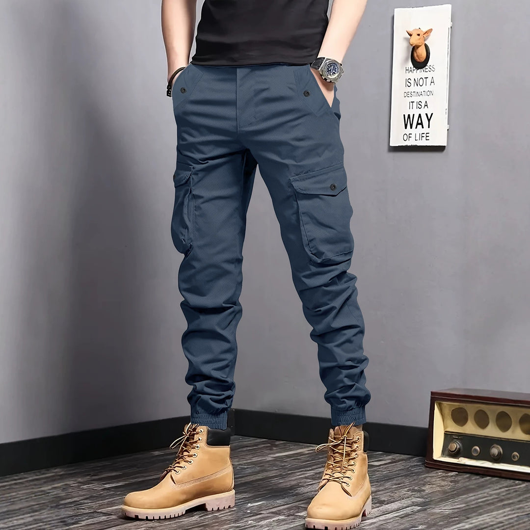 Herren Cargo-Joggerhose mit elastischem Bund, Tunnelzug und Multifunktionstaschen Drune