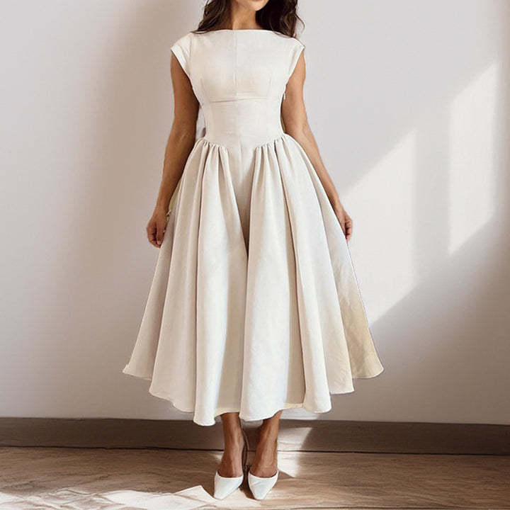Damen Elegantes Midikleid mit tailliertem Oberteil und schwingendem Rock Drune