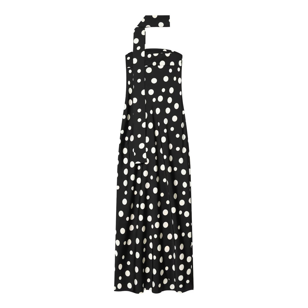 Damen Maxikleid mit asymmetrischem Trägerdesign und modernem Punkte-Muster Drune