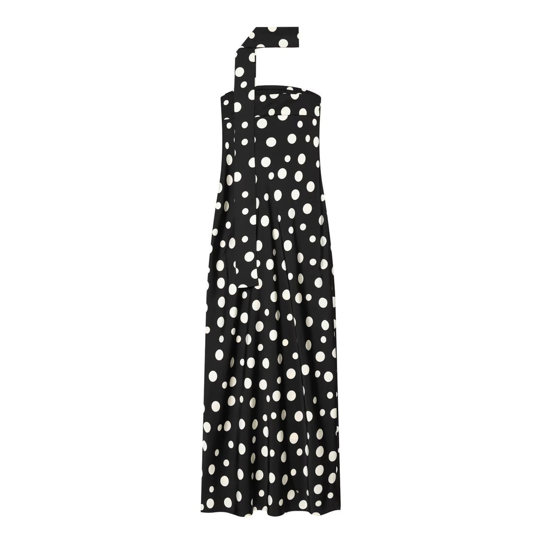 Damen Maxikleid mit asymmetrischem Trägerdesign und modernem Punkte-Muster Drune