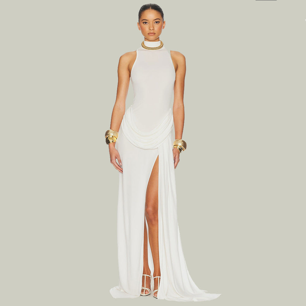 Damen Maxikleid mit figurbetontem Schnitt und elegantem Drapierungselement Drune