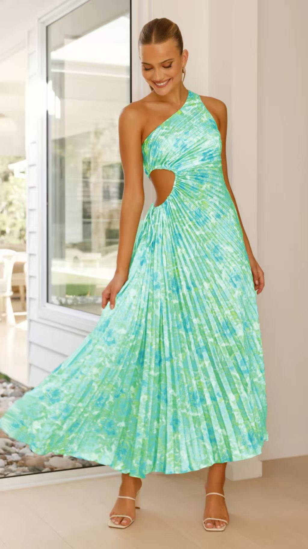 Damen Maxikleid mit raffiniertem Faltenwurf und asymmetrischem Design Drune
