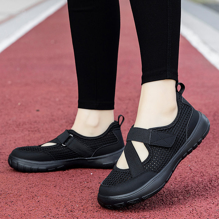 Damen nan atmungsaktive Strick-Riemchensneaker mit Klettverschluss gepolsterter Komfortsohle und flexibler Profillaufsohle Drune