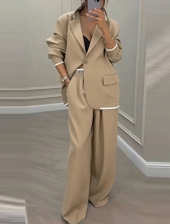 Damen elegantes Blazer- und Hose-Set mit weitem Schnitt und modernem Design Drune