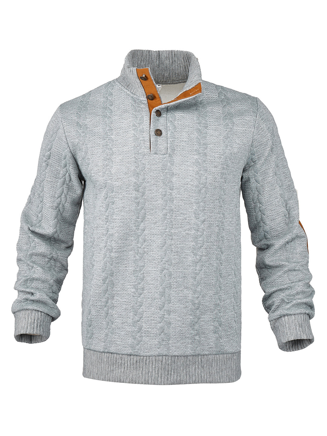 Herren nan Zopfmuster-Halbknopf-Pullover mit hohem Stehkragen und Wildleder-Ellbogenpatches Drune