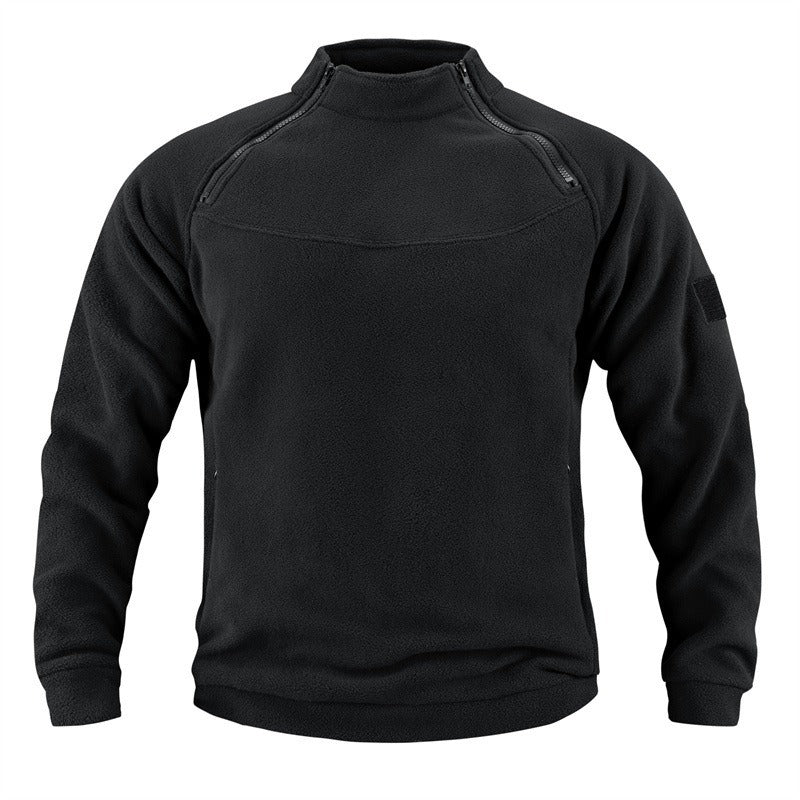 Herren taktischer Fleece-Pullover mit Schulterreißverschlüssen, Kinnschutz und Klettpanel Drune