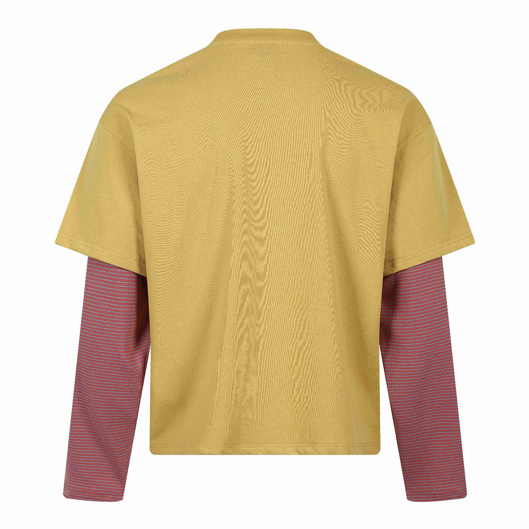 Unisex Lagenlook-Longsleeve-T-Shirt mit aufgesetztem Kurzarm-Layer und Grafikprint Drune
