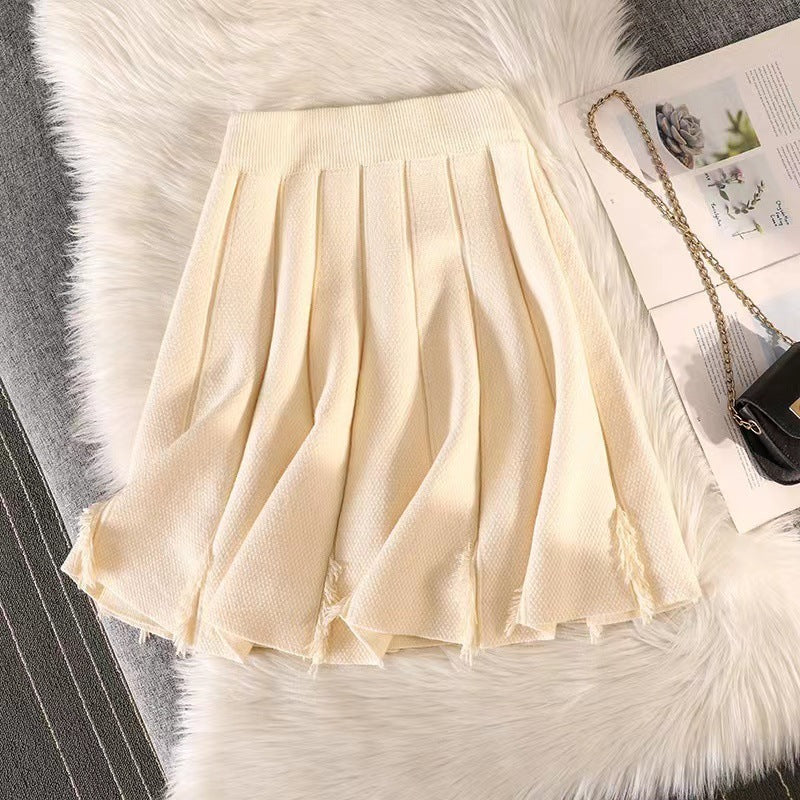 Damen Eleganter Plissee-Rock mit feinem Strickdesign Drune
