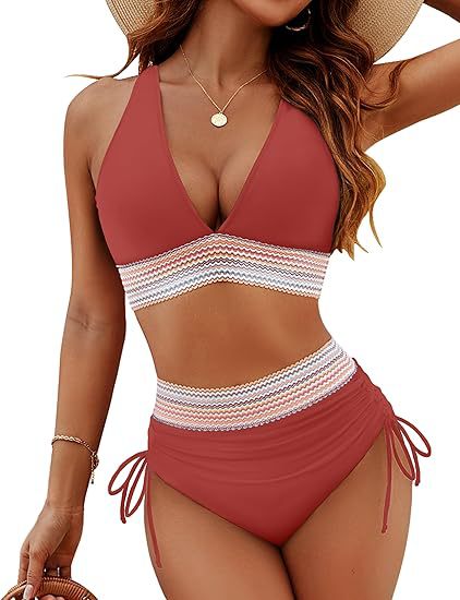 Damen Hochgeschnittener Bikini mit breitem elastischem Bund und dekorativen Zierdetails Drune