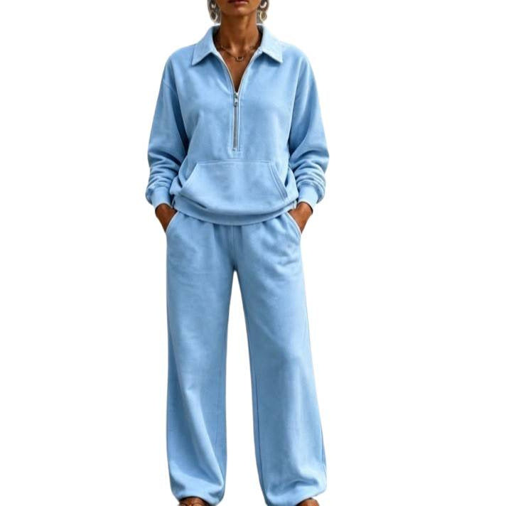 Damen Lässiges Sweat-Set mit Halbzip-Pullover und weiter Jogginghose Drune