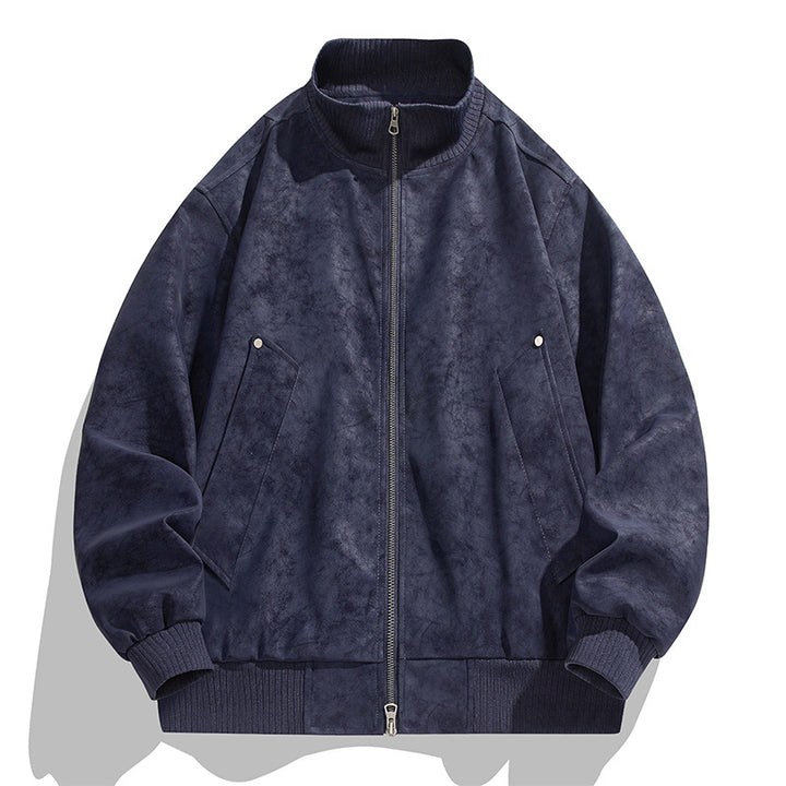 Herren Oversized Wildlederoptik-Bomberjacke mit Stehkragen und gerippten Bündchen Drune