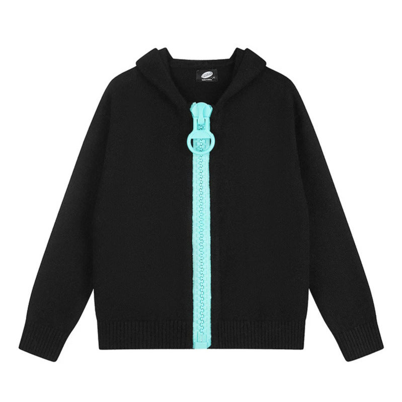 Damen Kapuzen-Strickjacke mit übergroßem Reißverschluss und softem Mohair-Mix Drune