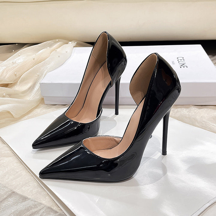 Damen Elegante spitz zulaufende Lack‑Pumps mit ultraschlanker Stiletto‑Silhouette und geschwungener Seitenlinie Drune