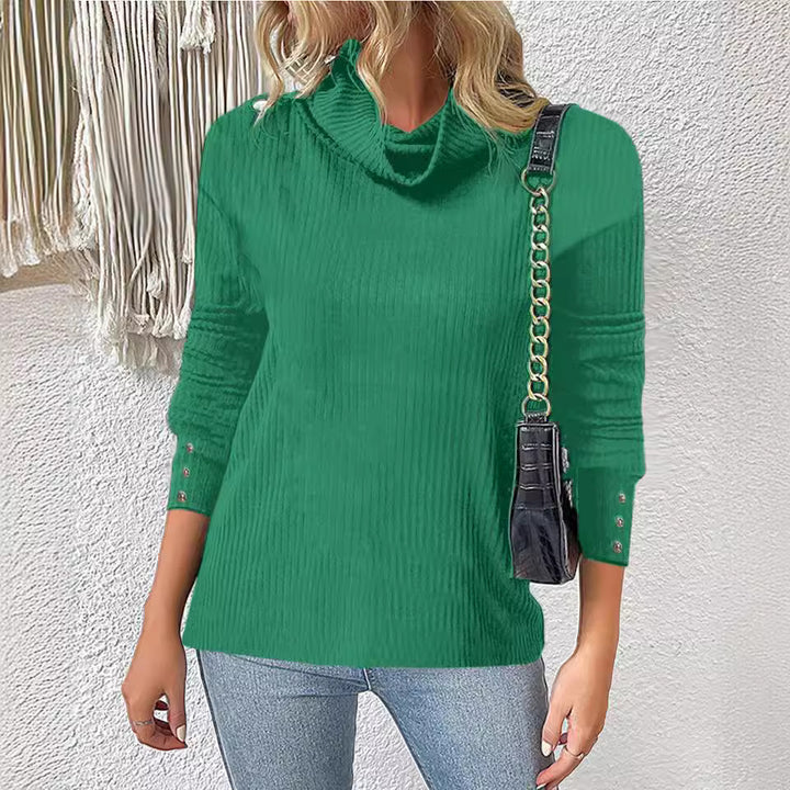 Damen Rippschneider Rollkragenpullover mit 3/4-Ärmeln und dekorativer Knopfleiste Drune