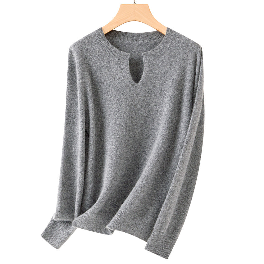 Damen Feinstrickpullover mit Kerbkragen und Angora‑Optik Drune
