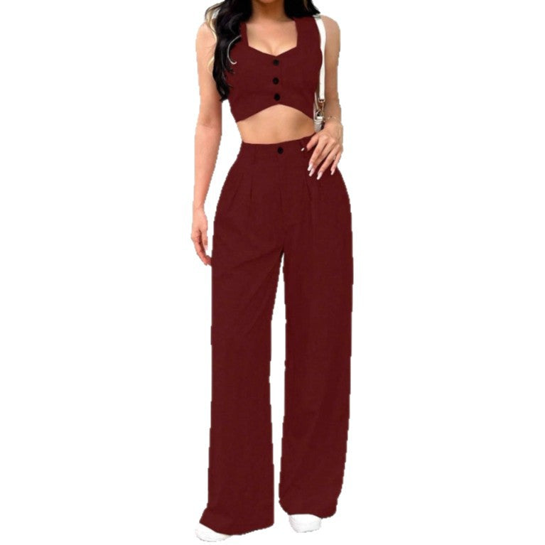 Damen Zweiteiliges Set mit tailliertem Top und weiten Hosen Drune