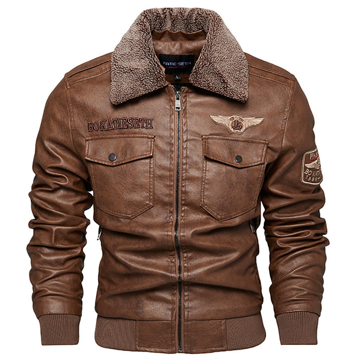 Herren Lässige Kunstlederjacke mit weichem Teddyfutter Drune