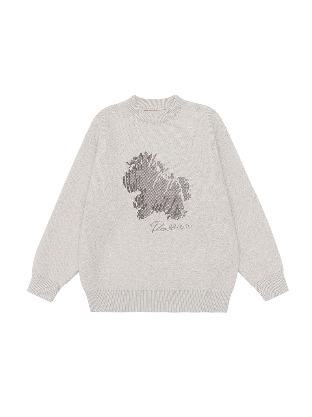 Damen Oversize-Strickpullover mit Jacquard-Hundemotiv und geripptem Saum Drune