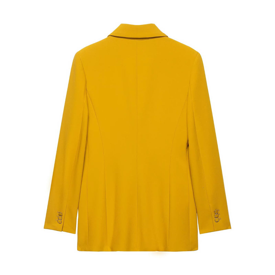 Damen Doppelreihiger Longblazer mit markanten Revers und Zierösenknöpfen Drune