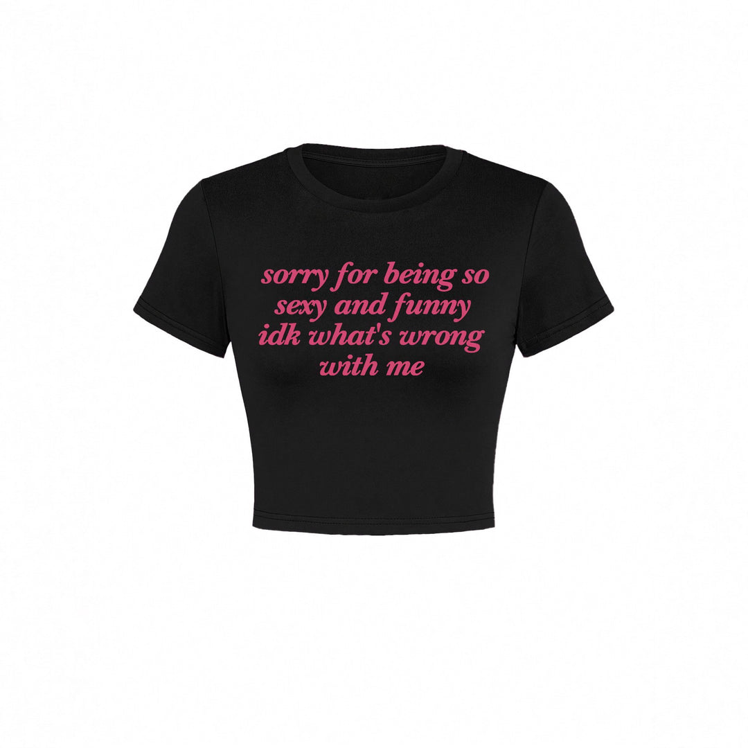 Damen Kurzarm Crop-T-Shirt mit witzigem Schriftzug Drune