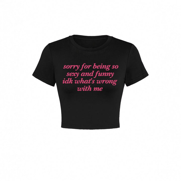 Damen Kurzarm Crop-T-Shirt mit witzigem Schriftzug Drune