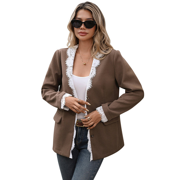 Damen Elegante Blazerjacke mit Spitzenakzenten Drune