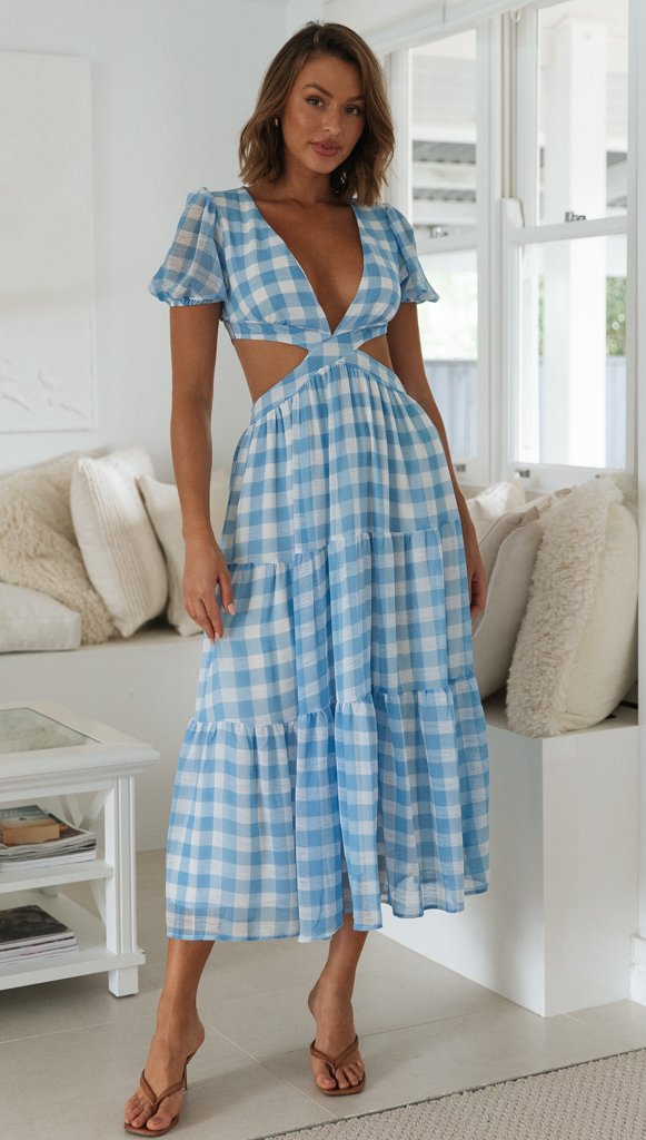 Damen Maxikleid mit Cut-Outs und voluminösen Puffärmeln Drune