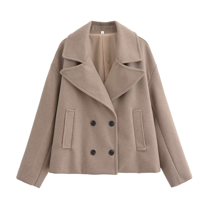 Damen Kurz geschnittener Wollmix-Peacoat mit weitem Revers und Eingrifftaschen Drune