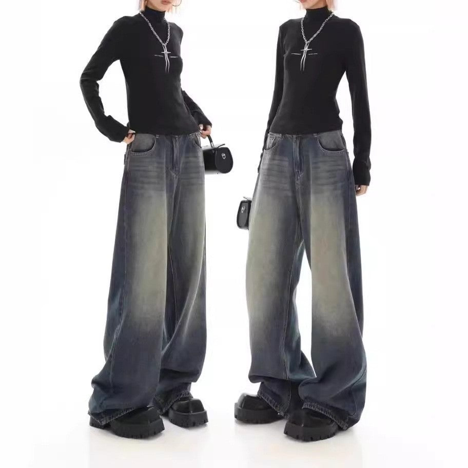Damen Weite Jeanshose mit hohem Bund Drune