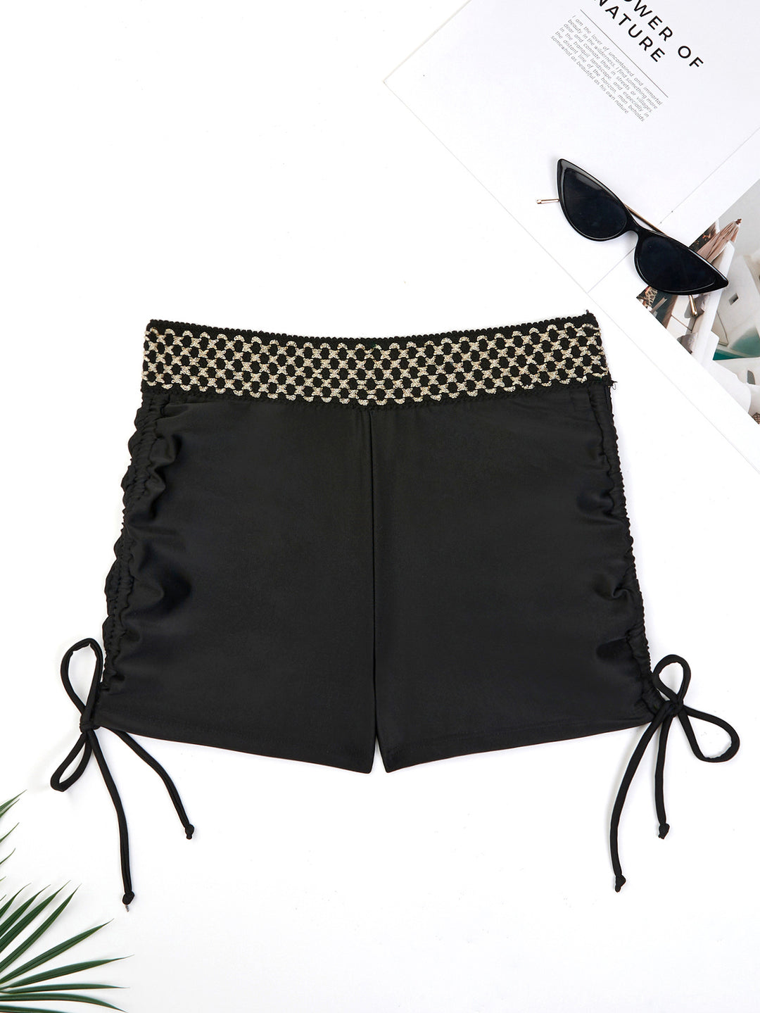 Damen hoch geschnittene Badeshorts mit dekorativem Taillenbund Drune