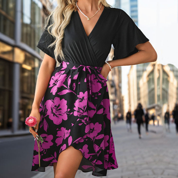 Damen Wickelkleid mit floralem Design und taillierbarem Gürtel Drune