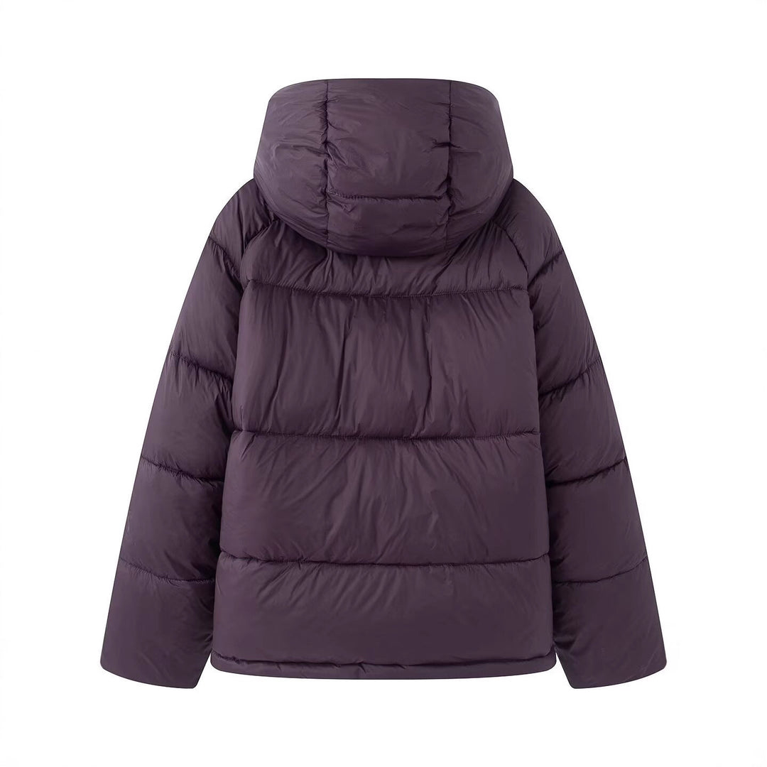 Damen Kurz geschnittene Oversize-Steppjacke mit hohem Kragen und Kapuze Drune
