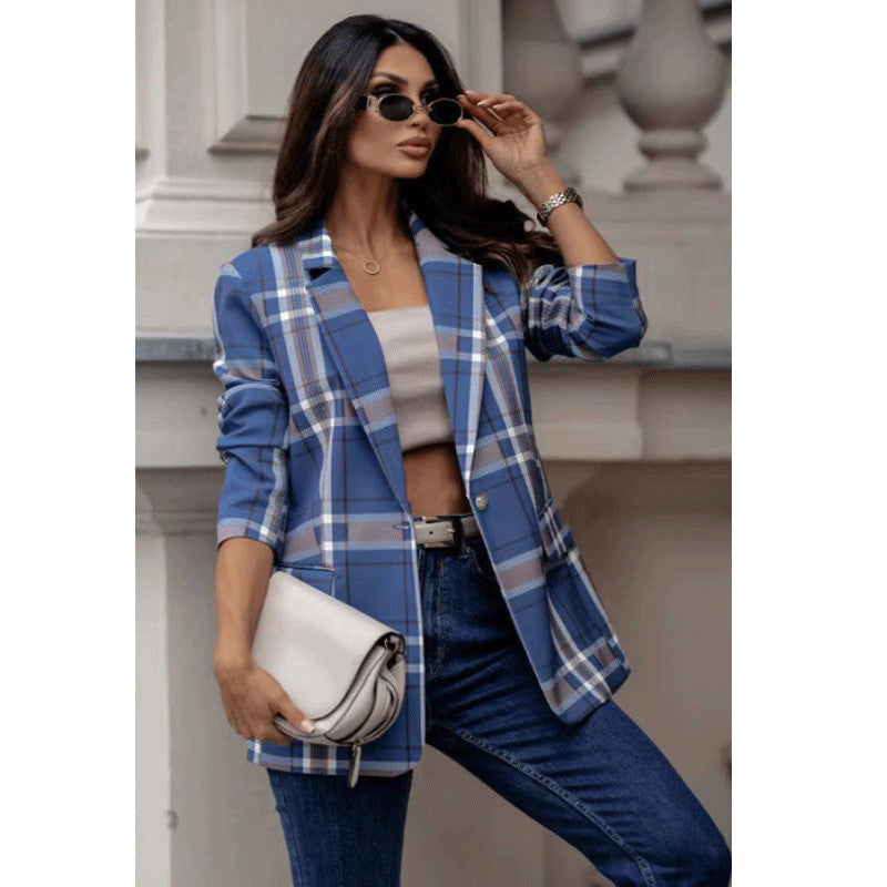 Damen Karierter Blazer Drune