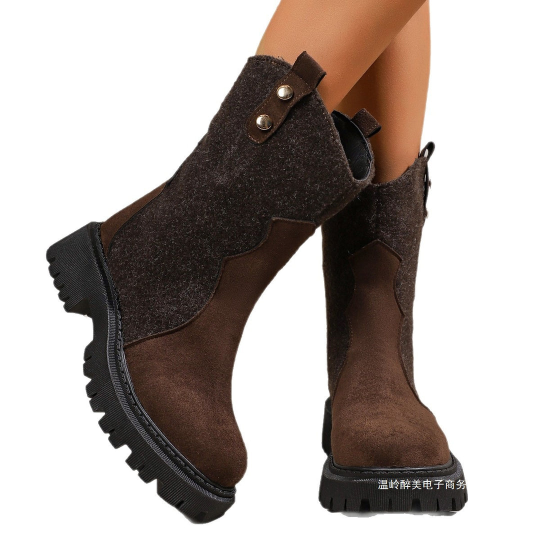 Damen nan robuste Chelsea-Plateau-Stiefelette mit grober Profilsohle und Filz-Einsätzen Drune