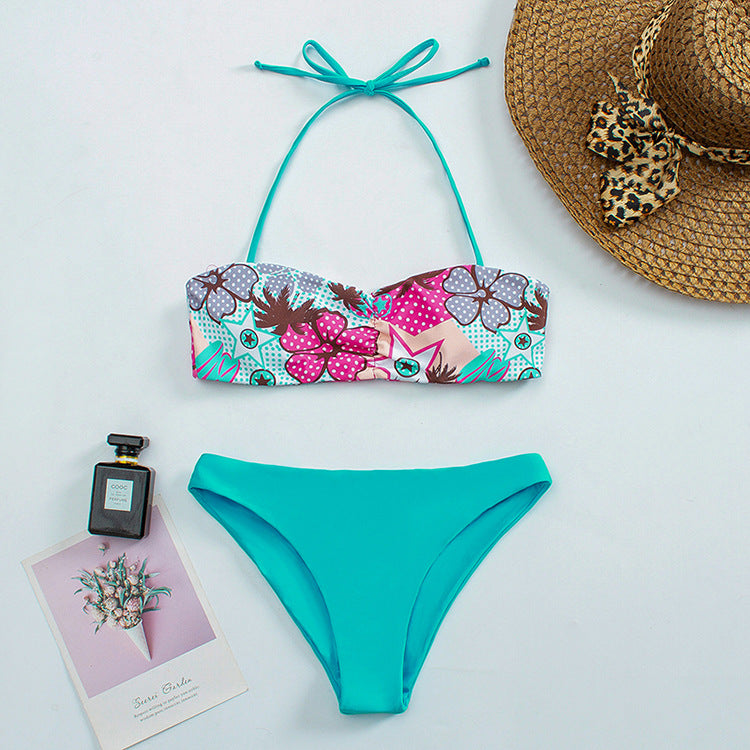 Damen Bandeau-Bikini mit floralem Muster und rutschfestem Design Drune