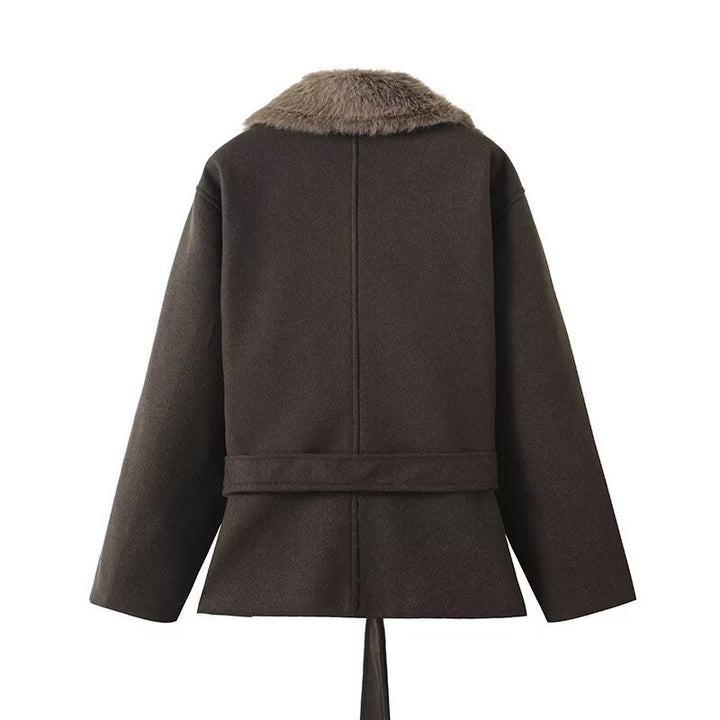 Damen Übergangsjacke mit luxuriösem Kunstfellkragen und Taillengürtel Drune