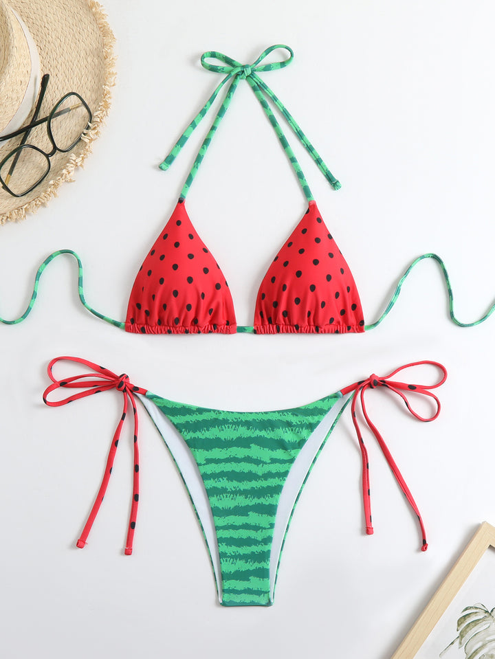 Damen Bikini-Set mit Wassermelonen-Muster und verstellbaren Bändern Drune