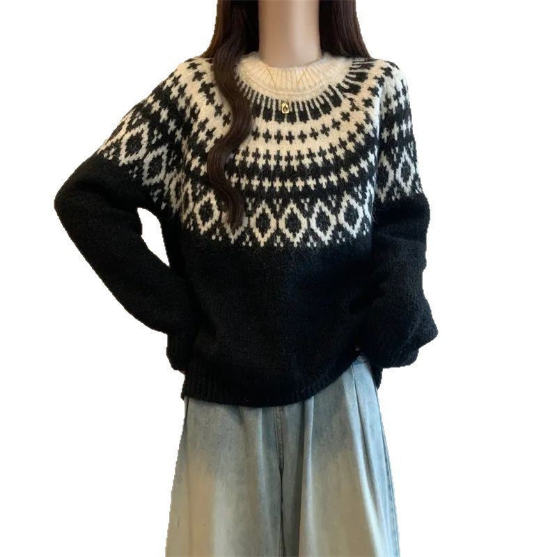 Damen Kuscheliger Strickpullover mit nordischem Muster Drune