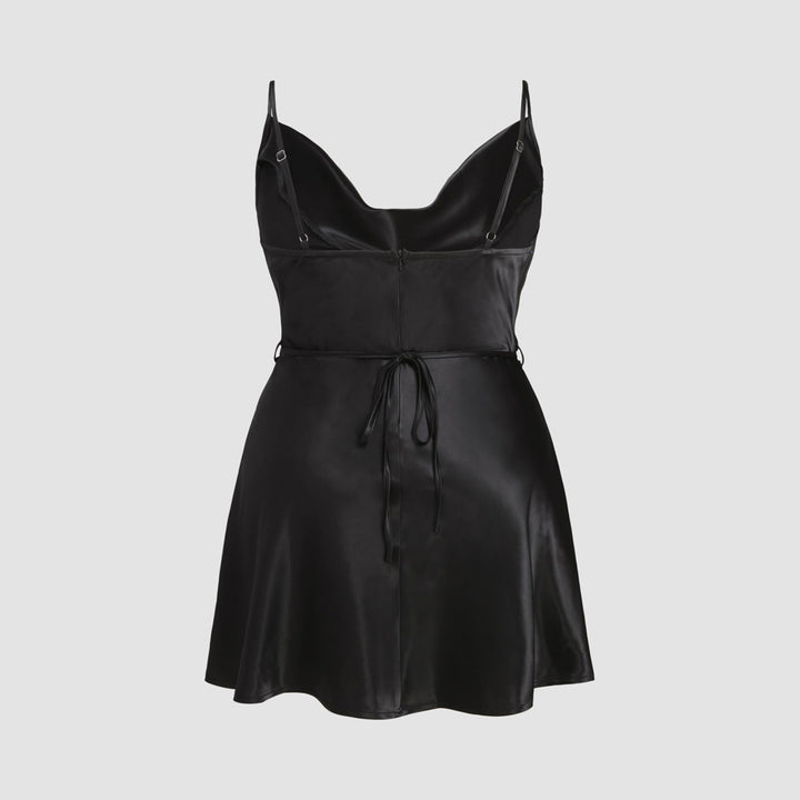 Damen elegantes Satin-Kleid mit verstellbaren Trägern und Taillenband Drune