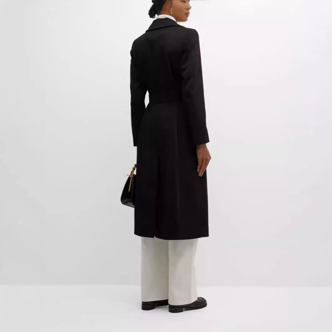 Damen Einreihiger Midilanger Mantel im Clean-Cut mit Taillengürtel und dezenter Pattentasche Drune