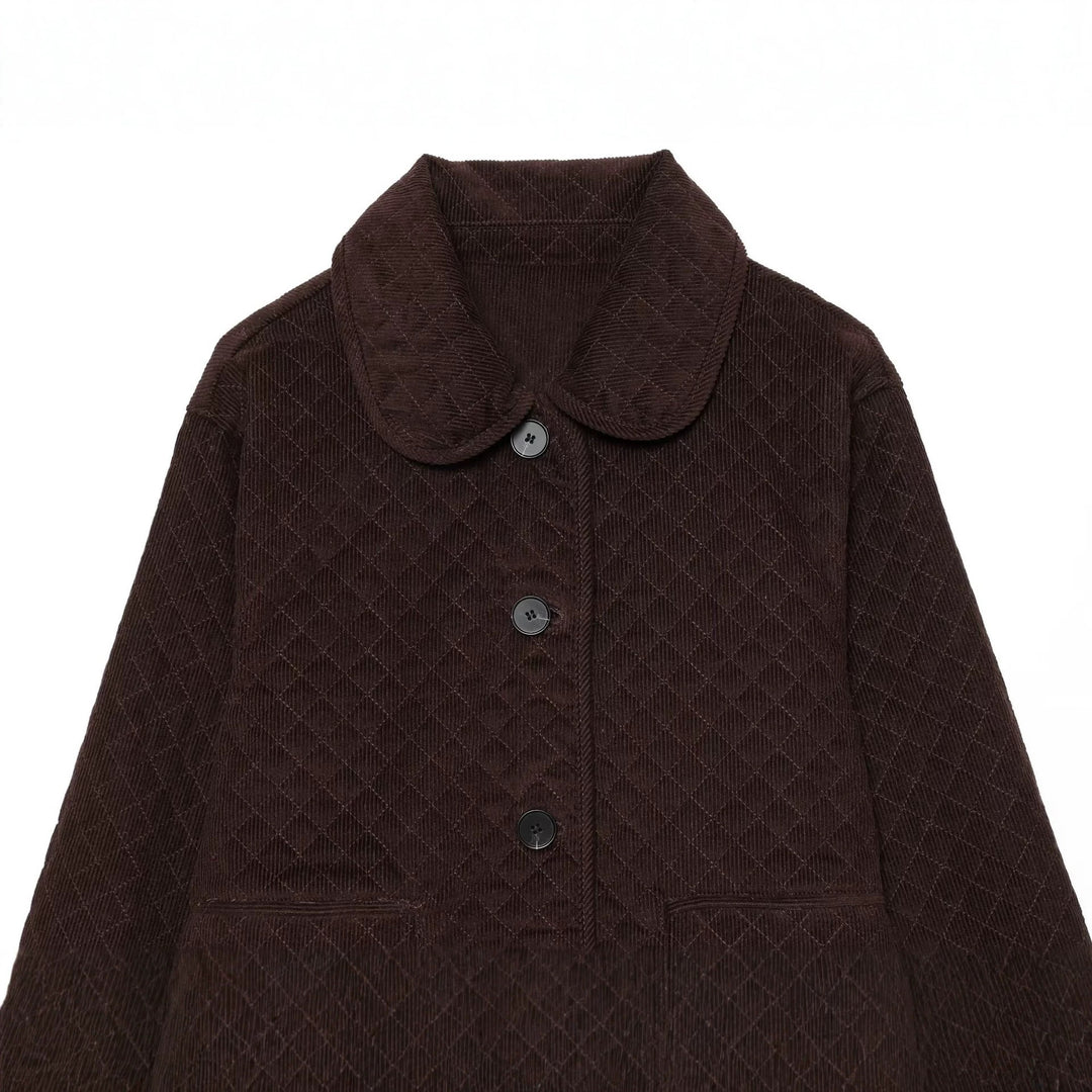 Damen Gesteppte Cordjacke im Boxy-Cropped-Schnitt mit Rundkragen und Pattentaschen Drune