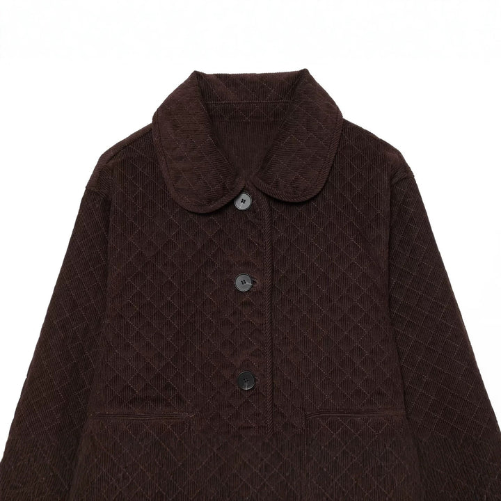 Damen Gesteppte Cordjacke im Boxy-Cropped-Schnitt mit Rundkragen und Pattentaschen Drune