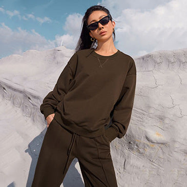 Damen nan Oversize-Sweatshirt und weite Loungehose Set mit Tunnelzug, dezenter Nahtführung und elastischen Bündchen Drune