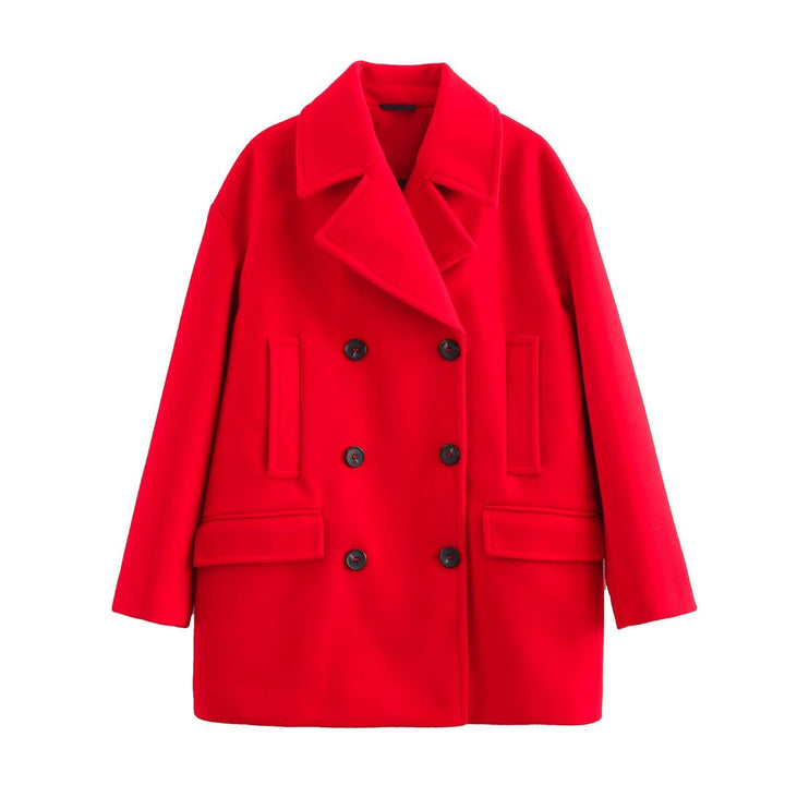 Damen Kurzmantel im Peacoat-Stil mit Doppelreiher und aufgesetzten Pattentaschen Drune