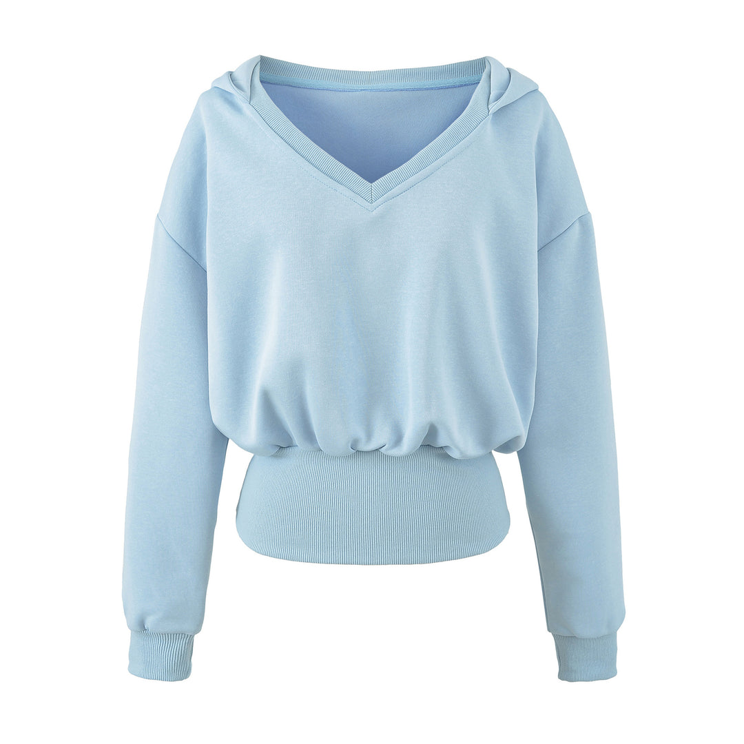 Damen Komfort-Lounge-Set mit kurzem V-Kapuzenpullover und hochgeschnittenen Weitbein-Joggern Drune