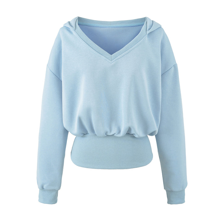 Damen Komfort-Lounge-Set mit kurzem V-Kapuzenpullover und hochgeschnittenen Weitbein-Joggern Drune